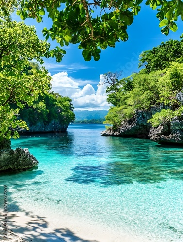 Serene Tropical Lagoon, White Sand Beach, Turquoise Water
