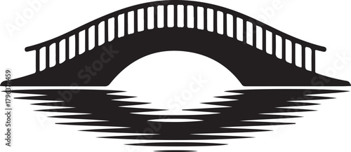 Black and white arched bridge silhouette reflected in water reflection 1