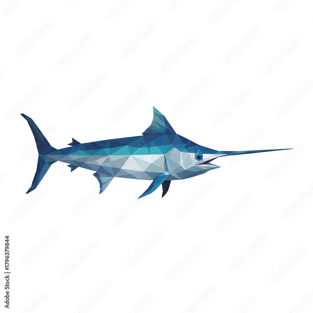 Fototapeta premium Low poly swordfish swimming isolated