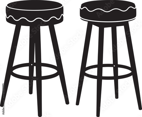 Two vintage bar stools in black silhouette