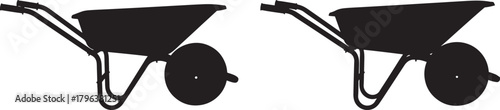 Two identical black wheelbarrow silhouettes side by side