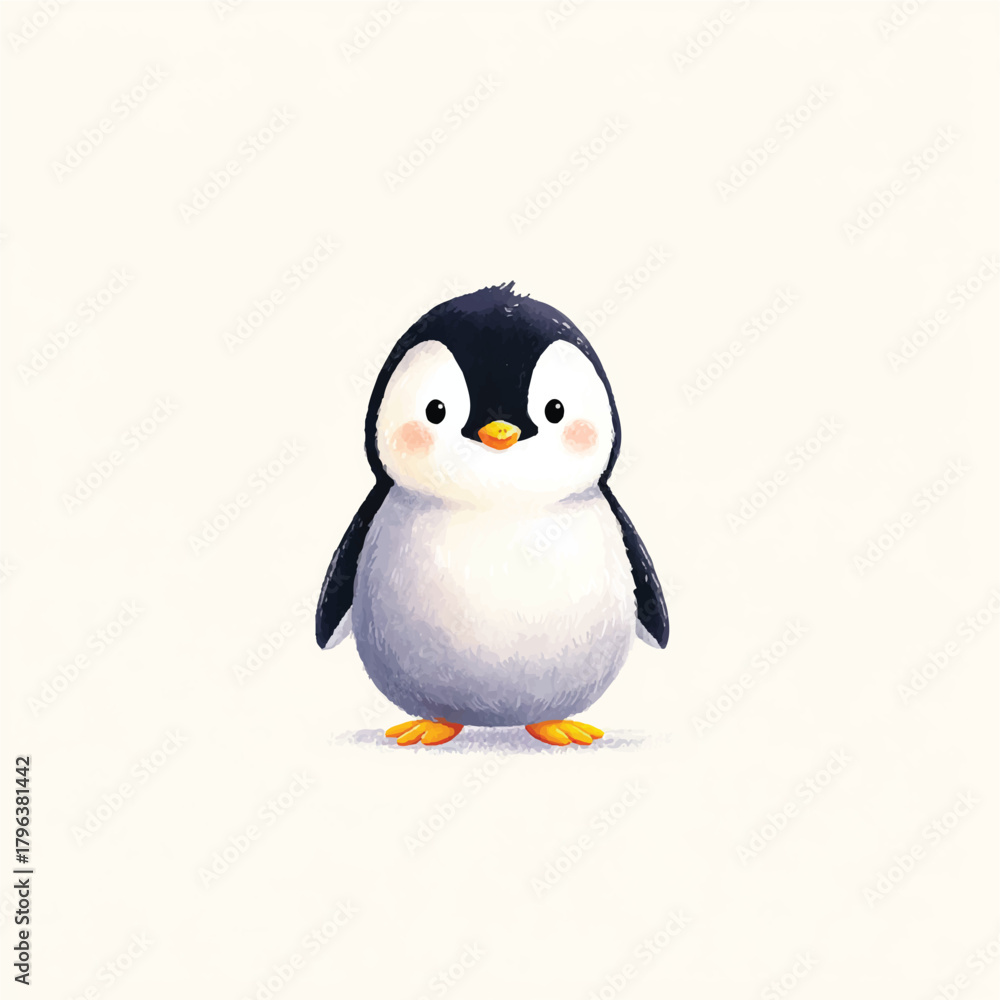 Naklejka premium Cute Baby Penguin Watercolor Illustration