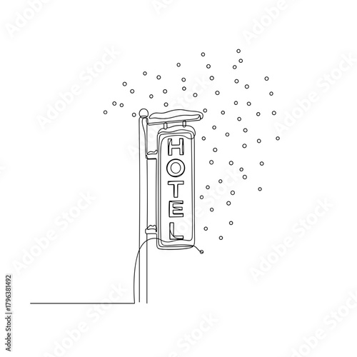 Hotel Sign in Snowfall – A Symbol of Winter Shelter and Hospitality