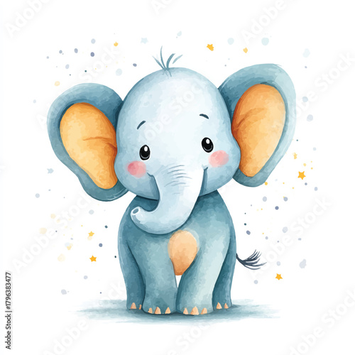 Cute Baby Elephant Watercolor Illustration for Nursery and Kids Design