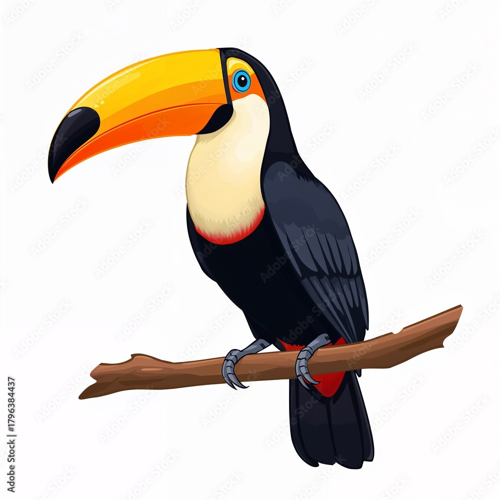 Naklejka premium Exotic toucan bird with large colorful beak perched on a branch