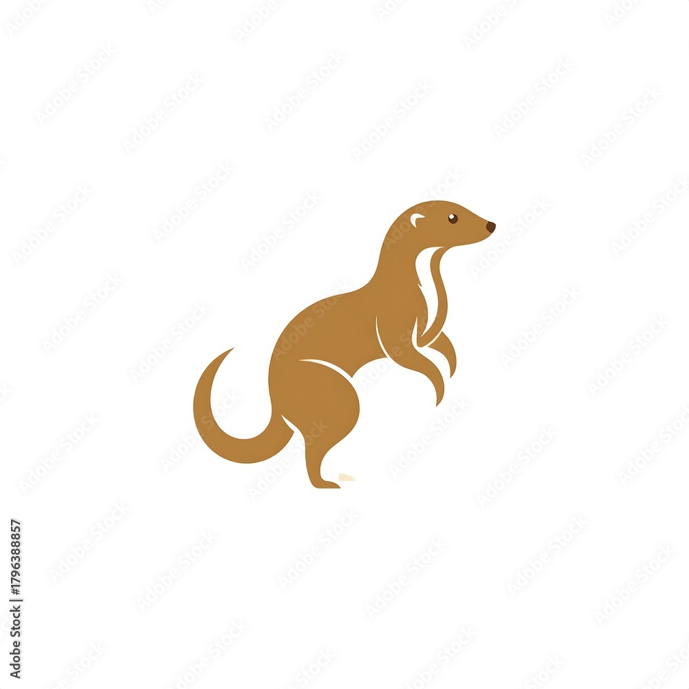 Fototapeta premium A simple illustration shows a brown meerkat. The animal is standing upright on its hind legs, facing right, with details subtly shaded