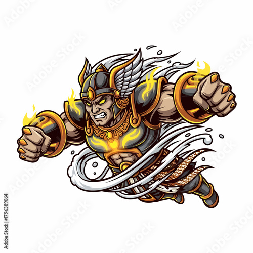 Illustration fierce winged warrior charges ready to strike blow