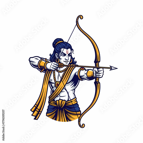 Illustration hindu god rama aiming arrow with bow for celebration vector