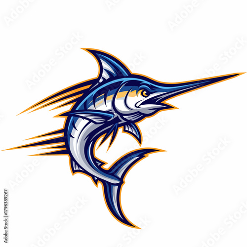 Illustration of a blue marlin with speed lines design for sports team
