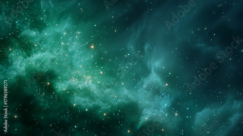 Emerald cosmic clouds with scattered starlight nebula space