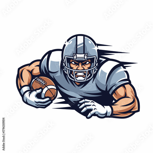 Mascot illustration of determined American football player running aggressively forward