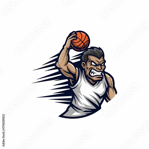 Mascot vector determined basketball player action with angry expression