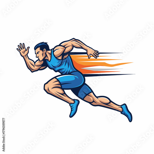 Vector illustration athlete runner sprinting forward with motion trail effect