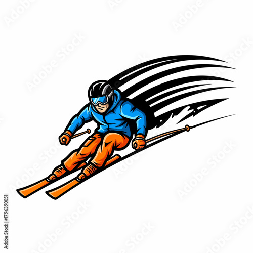 Vector Illustration of downhill skier carving through snow action sports adrenaline