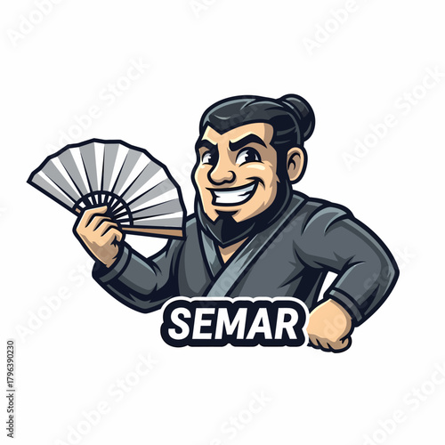 Cartoon character martial arts fan illustration confident expression friendly action