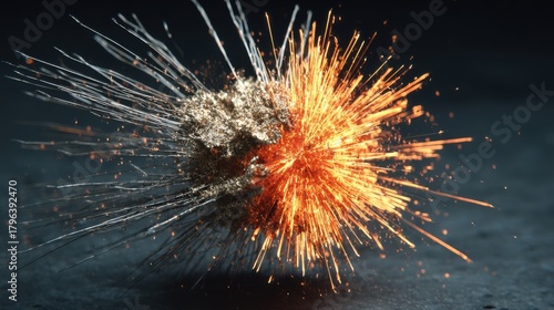 Explosive impact event industrial setting visual art dark environment close-up view energy concept