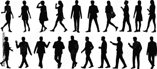 Φωτογραφία Business people silhouette collection, men and women walking, talking, and posing in professional attire for corporate and office design concepts