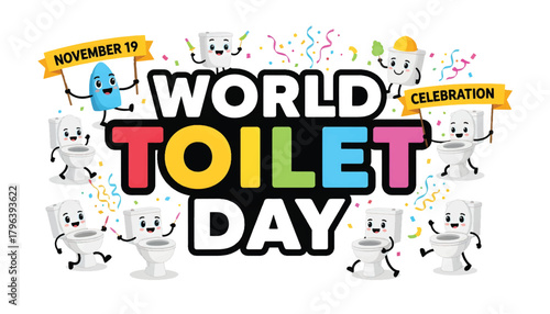 World toilet day celebration with cute toilet characters