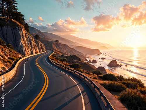 California coast road at sunset impression