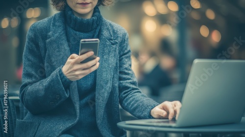 Engaging in work tasks urban coffee shop digital interaction modern setting candid view professional lifestyle