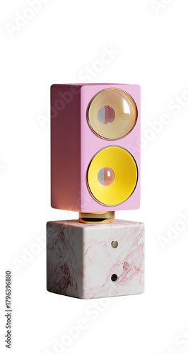 Pink hexagonal speaker with marble base