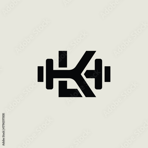 Monogram Logo with Interlocked Letters K and L with Dumbbell Barbell