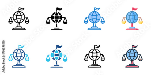 International law icon set multiple style collection 
