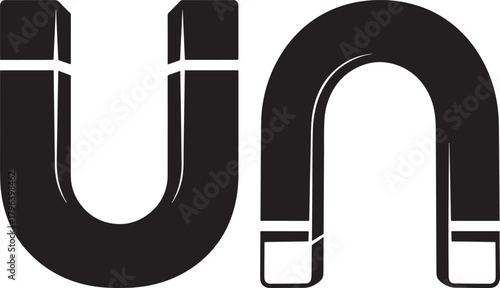 Two horseshoe magnets facing each other silhouette