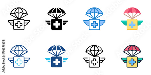 Humanitarian intervention icon set multiple style collection 
