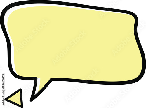 Yellow speech bubble with black outline for communication and thoughts.