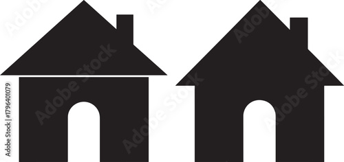 Two simple black house icons silhouette