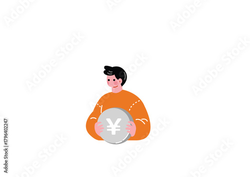 円玉を持つ男性