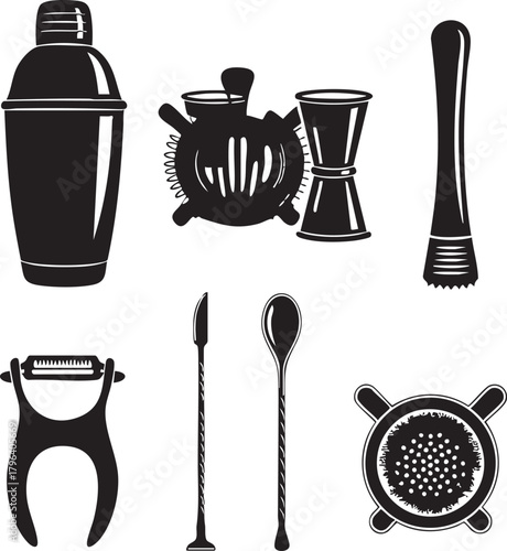 Kitchen utensils set vector icon illustration of food and drink silhouette design