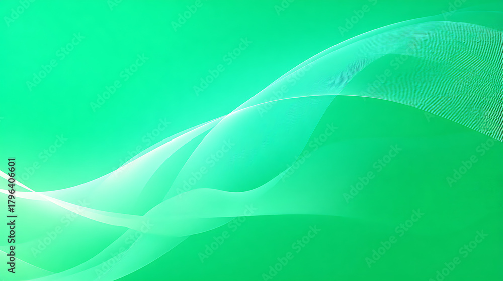 Fototapeta premium Flowing translucent waves on a vibrant green gradient background abstract