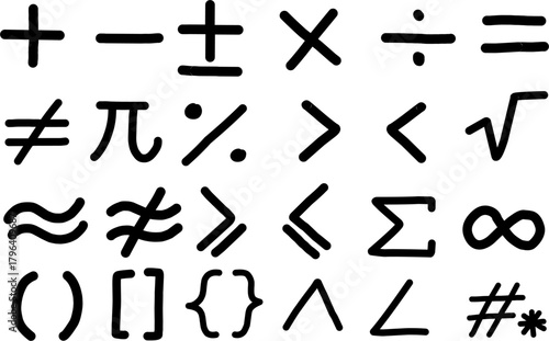 Mathematical Symbols Set for Education, Formulas, Equations, STEM Learning, Technical Design, Scientific Notation, and Academic Graphic Resources on white Background