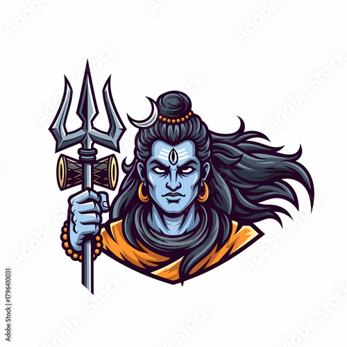 Illustration of hindu deity shiva holding trishul trident weapon