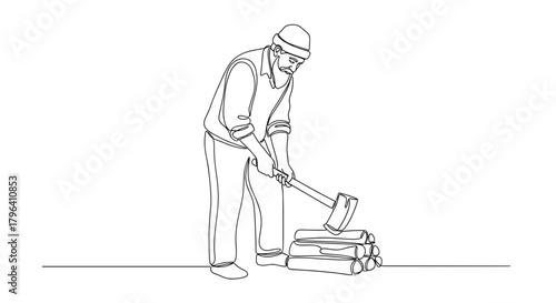 Old man splitting logs in winter – Symbol of perseverance and tradition