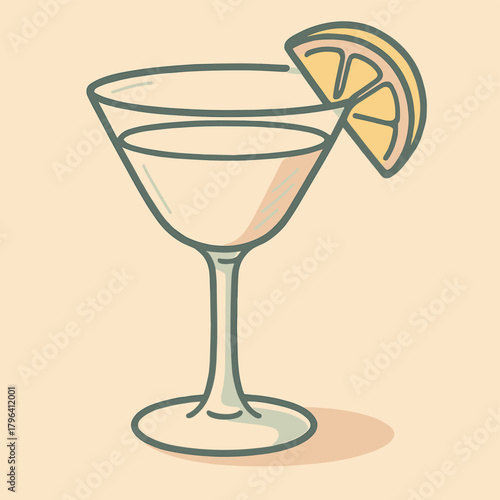 Cocktail Glass with Lemon Slice Vector Illustration