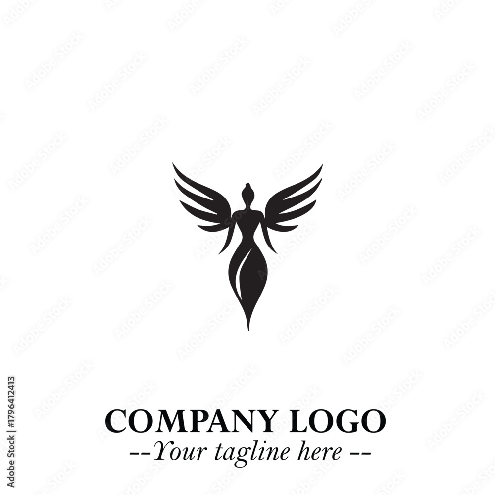Fototapeta premium Elegant Angel Woman Silhouette Logo Symbol on White Background
