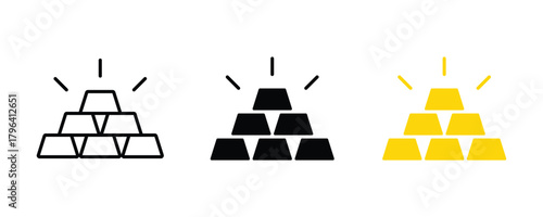 Gold bar icon. Gold bullion icon. Jewelry, treasure with sparkle symbol collection. Golden ingot vector illustration.