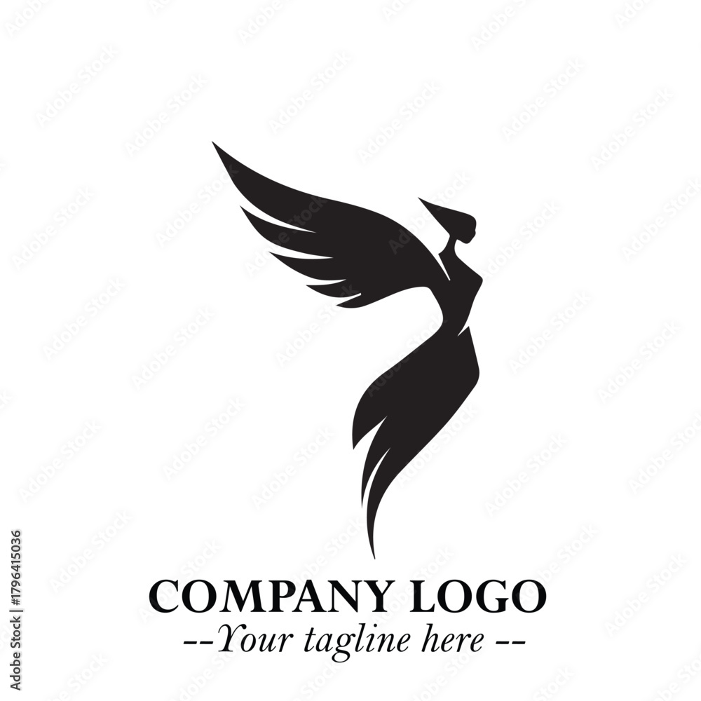 Fototapeta premium Elegant Angel Woman Silhouette Logo Symbol on White Background