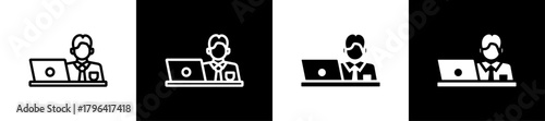 Business Founder Line And Glyph Icon In White And Black Background