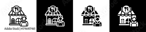 Restaurant Owner Line And Glyph Icon In White And Black Background