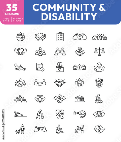 Community and Disability Line Icons Support Inclusion and Accessibility