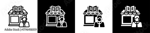 Bookstore Owner Line And Glyph Icon In White And Black Background