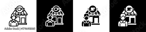 Coffee Shop Owner Line And Glyph Icon In White And Black Background
