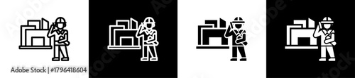 Construction Company Owner Line And Glyph Icon In White And Black Background