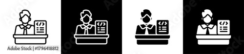 Software Company Owner Line And Glyph Icon In White And Black Background