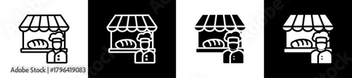 Bakery Owner Line And Glyph Icon In White And Black Background