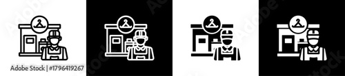 Laundromat Owner Line And Glyph Icon In White And Black Background